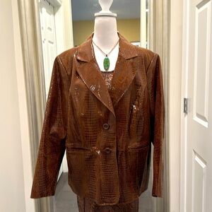 Bradley Bayou Women's Leather Blazer Jacket embossed reptile pattern Size 1X